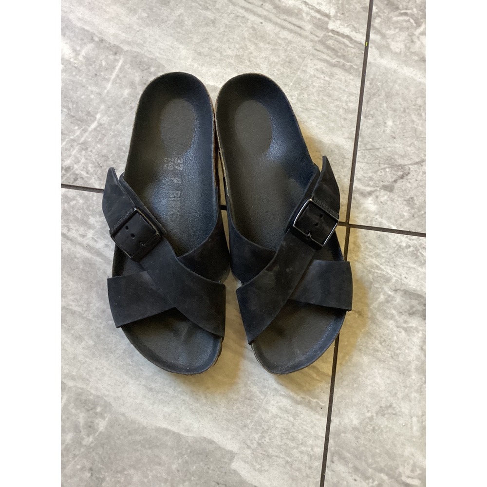 Birkenstock Siena Black Nubuck Leather Crisscross Slide Sandals Womens 37 L6 M4